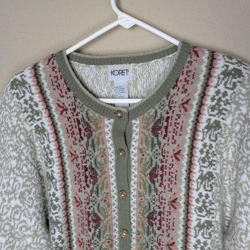 Vintage Koret Cardigan SzL Tapestry Knit Embroidered 90s Cottage Grannie Chic - Picture 2 of 6